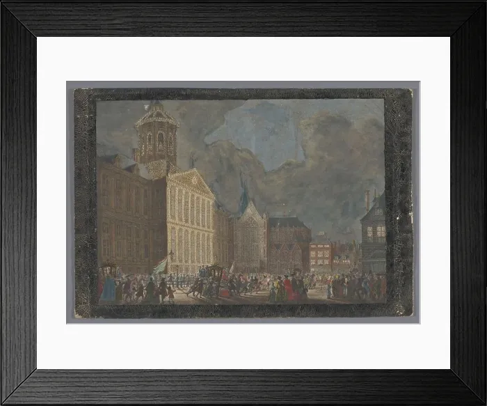 Framed Print : View of the town hall in Amsterdam with the arrival of Willem V and Wilhelmina van... 1768-1799. Creator: Anon Framed Print : View of the town hall in Amsterdam with the arrival of Willem V and Wilhelmina van... 1768-1799. Creator: Anon