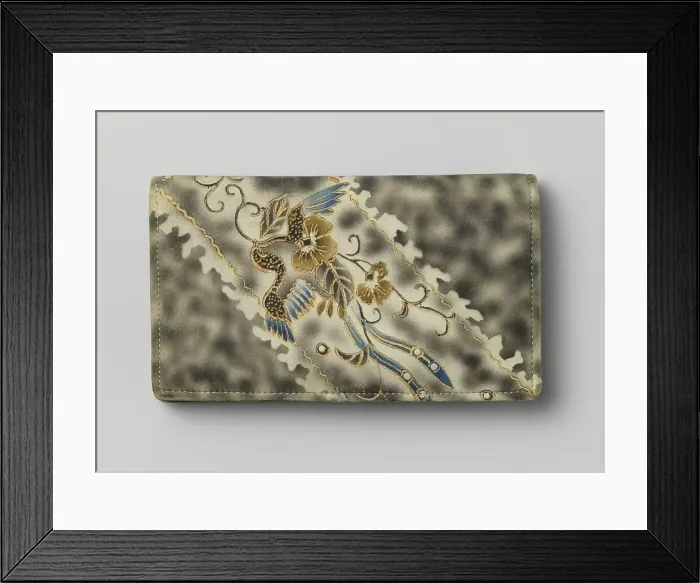 Framed Print : Wallet or purse with birds and flowers on marbled suede, c.1900-c.1925. Creator: Anon Framed Print : Wallet or purse with birds and flowers on marbled suede, c.1900-c.1925. Creator: Anon