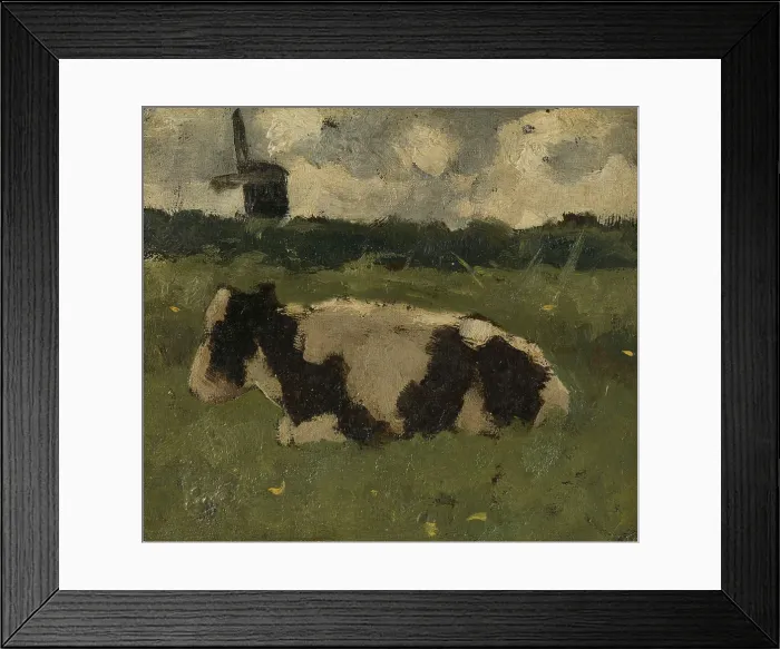 Framed Print : Resting Cow with a Mill, 1888. Creator: Richard Roland Holst Framed Print : Resting Cow with a Mill, 1888. Creator: Richard Roland Holst
