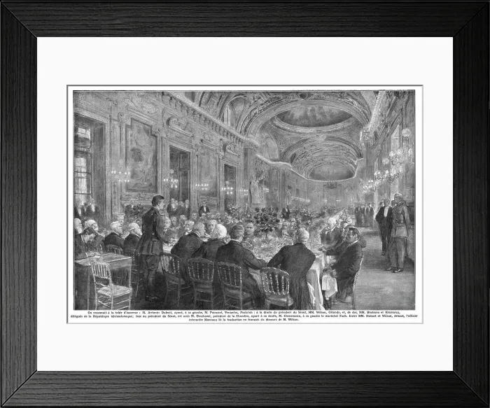 Framed Print : La Paix Victorieuse; La reception de M Wilson au Senat Francais: Le dejeuner offert... 1919. Creator: J Simont Framed Print : La Paix Victorieuse; La reception de M Wilson au Senat Francais: Le dejeuner offert... 1919. Creator: J Simont