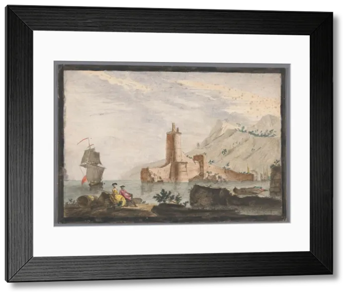 Framed Print : View of a harbor with a tower in Provence, 1700-1799. Creator: Marie-Jeanne Ozanne Framed Print : View of a harbor with a tower in Provence, 1700-1799. Creator: Marie-Jeanne Ozanne