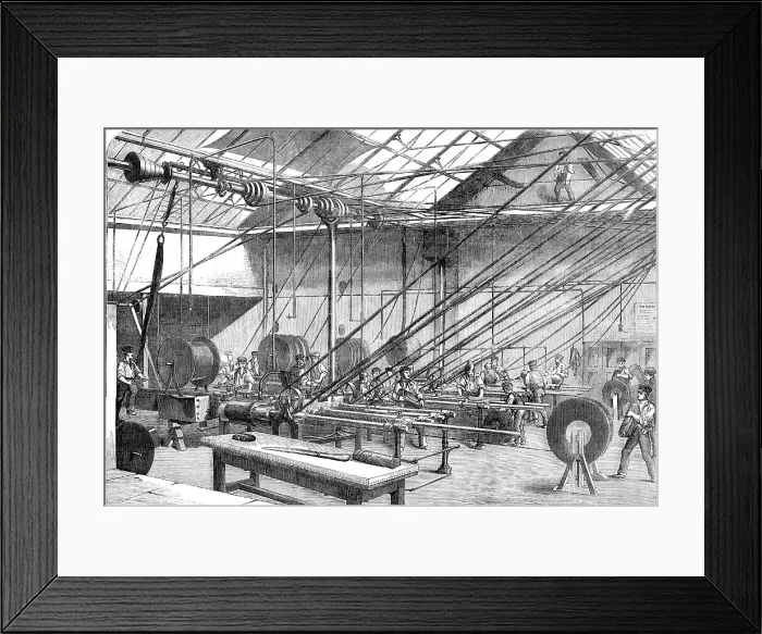 Framed Print : Machines covering with Gutta Percha the Atlantic Cable Wire, at the Gutta Percha Company's... 1857. Creator: Unknown Framed Print : Machines covering with Gutta Percha the Atlantic Cable Wire, at the Gutta Percha Company's... 1857. Creator: Unknown