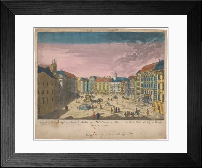 Framed Print : View of the Platz am Hof in Vienna, 1780-c.1830. Creators: Anon, Josef Carmine Framed Print : View of the Platz am Hof in Vienna, 1780-c.1830. Creators: Anon, Josef Carmine