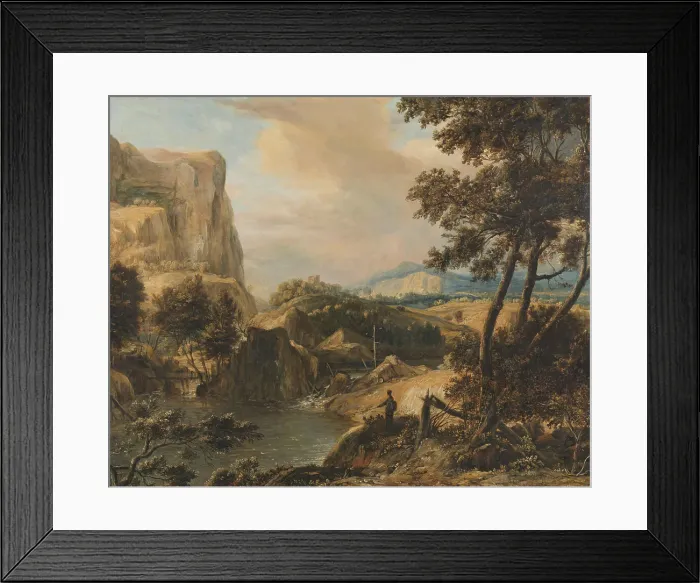 Framed Print : Mountainous landscape with fisherman, 1650-1692. Creator: Roelant Roghman Framed Print : Mountainous landscape with fisherman, 1650-1692. Creator: Roelant Roghman