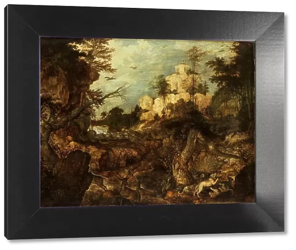 Wild boar hunt in a rocky landscape, 1620. Creator: Roelandt Savery