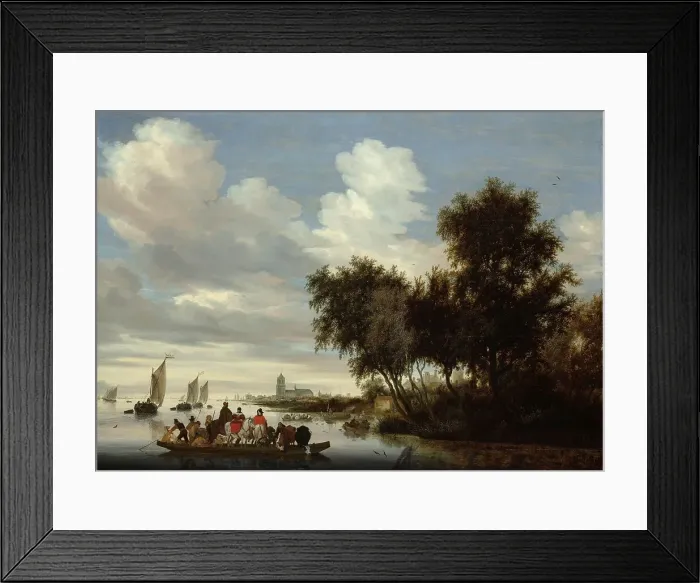 Framed Print : River Landscape with Ferry, 1649. Creator: Salomon Ruysdael Framed Print : River Landscape with Ferry, 1649. Creator: Salomon Ruysdael