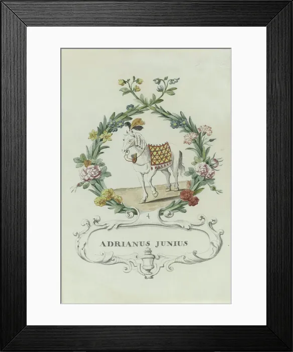 Framed Print : Cartoon of Adrianus Junius, 1710-1720. Creator: Anon Framed Print : Cartoon of Adrianus Junius, 1710-1720. Creator: Anon