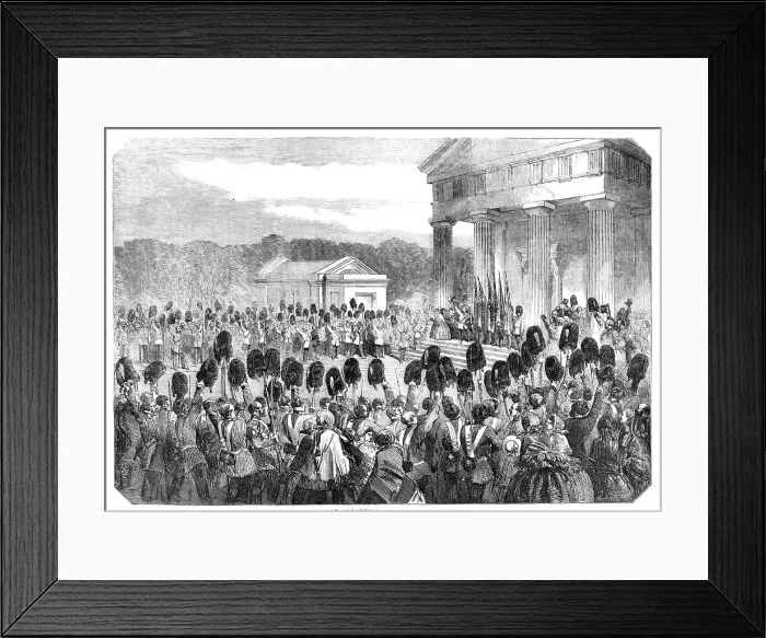 Framed Print : Ceremony of Placing the Guards Crimean Colours in the Chapel of the Wellington Barracks, 1857. Creator: Unknown Framed Print : Ceremony of Placing the Guards Crimean Colours in the Chapel of the Wellington Barracks, 1857. Creator: Unknown