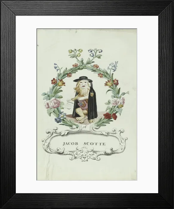 Framed Print : Cartoon of Jacob Scotte, 1710-1720. Creator: Anon Framed Print : Cartoon of Jacob Scotte, 1710-1720. Creator: Anon