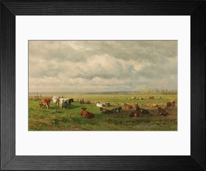 Framed Print : Meadow Landscape with Cattle, c.1880. Creator: Willem Roelofs Framed Print : Meadow Landscape with Cattle, c.1880. Creator: Willem Roelofs