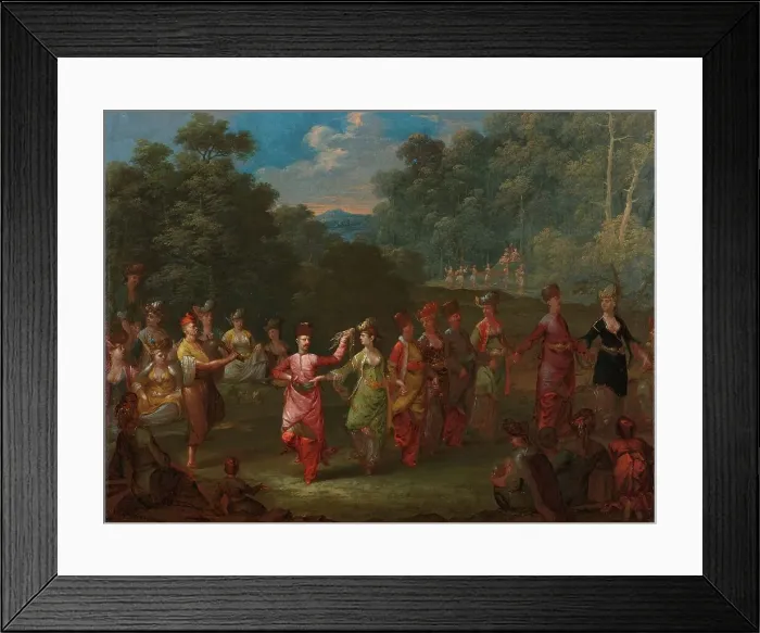 Framed Print : Greek Men and Women Dancing the Khorra, c.1720-c.1737. Creator: Jean Baptiste Vanmour Framed Print : Greek Men and Women Dancing the Khorra, c.1720-c.1737. Creator: Jean Baptiste Vanmour