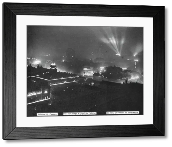 Framed Print : Le jour de gloire; panorama de Paris illumine le soir de 14 juillet 1919, au centre, le... 1919. Creator: Famechon et Queste Framed Print : Le jour de gloire; panorama de Paris illumine le soir de 14 juillet 1919, au centre, le... 1919. Creator: Famechon et Queste