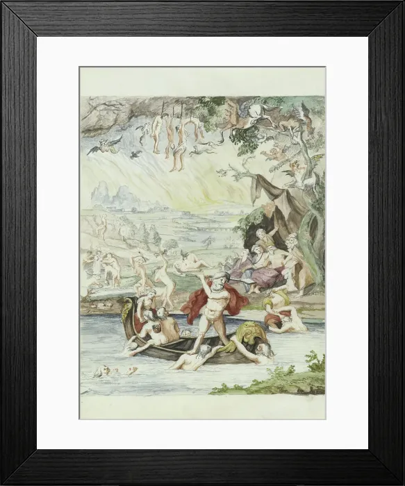 Framed Print : The journey of Prince Maurits in Charon's ferry, 1710-1720. Creator: Anon Framed Print : The journey of Prince Maurits in Charon's ferry, 1710-1720. Creator: Anon