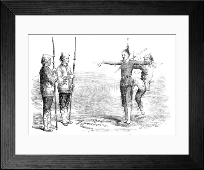Framed Print : Garotting a Chinese Criminal - from a drawing by a Chinese artist, 1857. Creator: Unknown Framed Print : Garotting a Chinese Criminal - from a drawing by a Chinese artist, 1857. Creator: Unknown