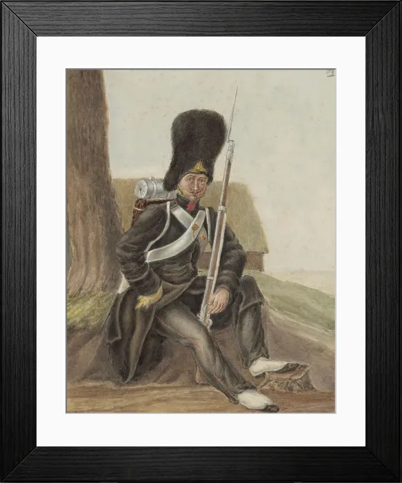 Framed Print : Grenadier in uniform, 1800-1900. Creator: Anon Framed Print : Grenadier in uniform, 1800-1900. Creator: Anon