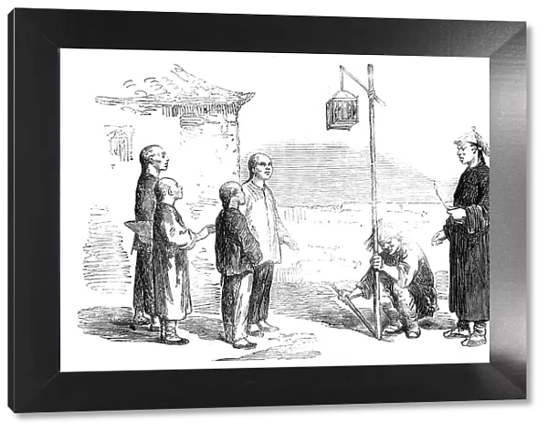 Head of a Chinese Criminal exposed in a Cage to his Children...1857. Creator: Unknown