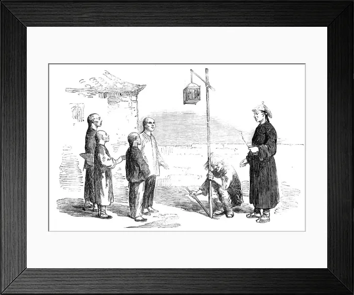 Framed Print : Head of a Chinese Criminal exposed in a Cage to his Children...1857. Creator: Unknown Framed Print : Head of a Chinese Criminal exposed in a Cage to his Children...1857. Creator: Unknown