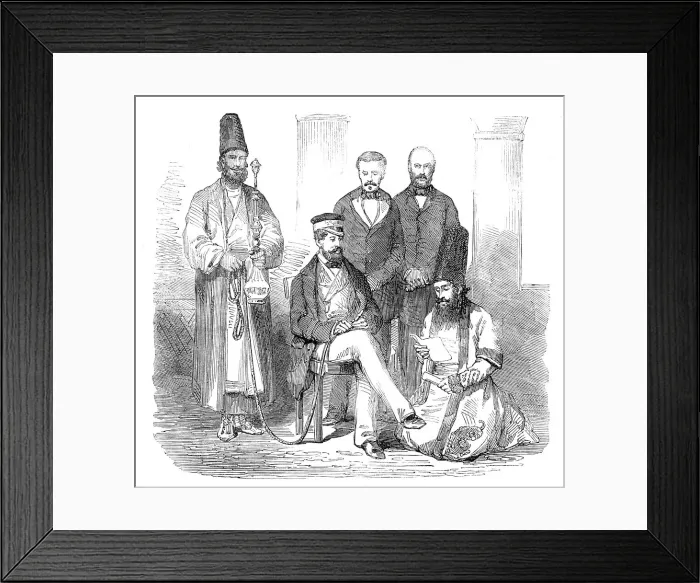 Framed Print : Sketches in the Persian Gulf - the Hon. Mr. Murray and his suite - from a photograph, 1857. Creator: Unknown