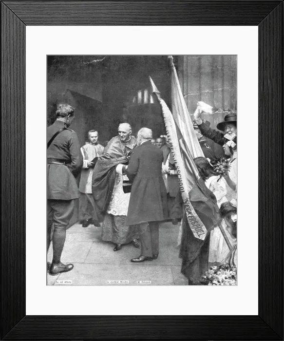 Framed Print : Les fetes de la victoire en Belgique; sous le porche de la Basilique de Malines, le... 1919. Creator: H Manuel