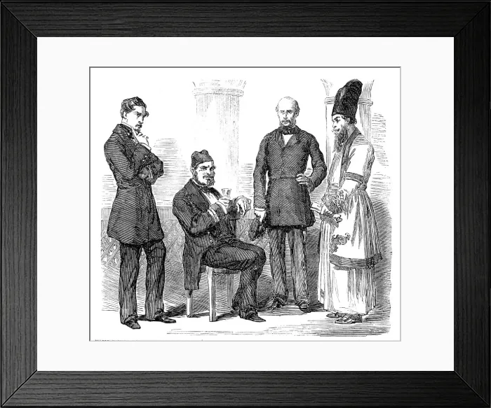 Framed Print : Sketches in the Persian Gulf - Persian Mission Officials - from a photograph, 1857. Creator: Unknown Framed Print : Sketches in the Persian Gulf - Persian Mission Officials - from a photograph, 1857. Creator: Unknown