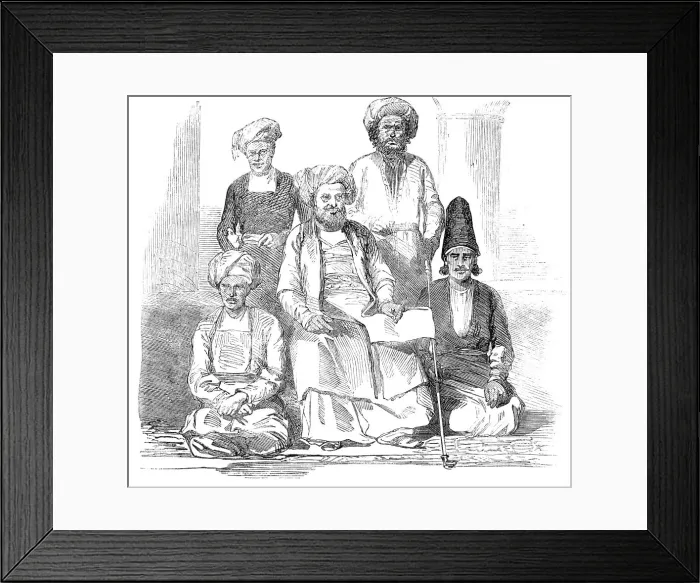Framed Print : Sketches in the Persian Gulf - Persian Secretary and Retinue of the Resident, 1857. Creator: Unknown Framed Print : Sketches in the Persian Gulf - Persian Secretary and Retinue of the Resident, 1857. Creator: Unknown