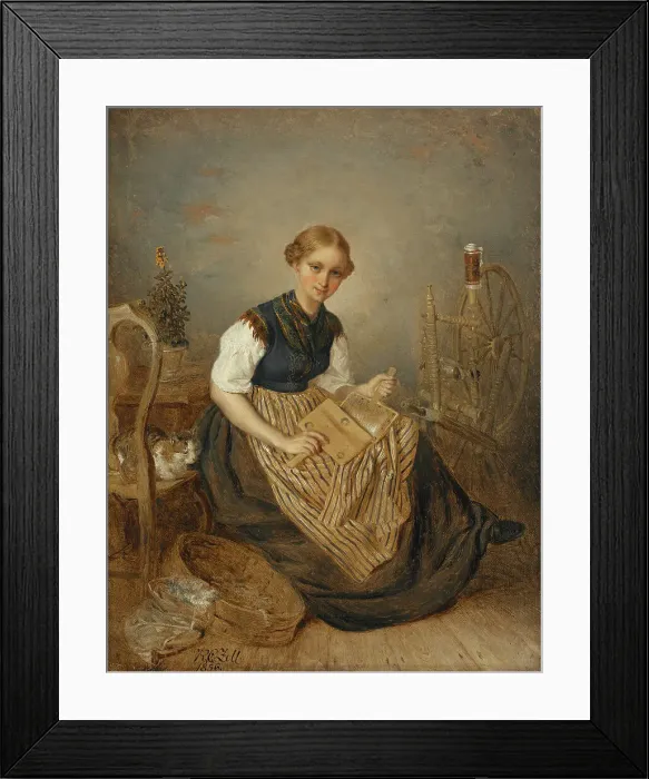Framed Print : A Girl Carding, 1856. Creator: Kilian Christoffer Zoll Framed Print : A Girl Carding, 1856. Creator: Kilian Christoffer Zoll