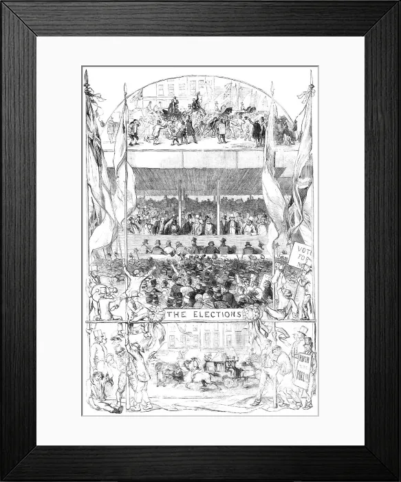 Framed Print : Scenes from the Elections - drawn by George Thomas, 1857. Creator: Unknown Framed Print : Scenes from the Elections - drawn by George Thomas, 1857. Creator: Unknown