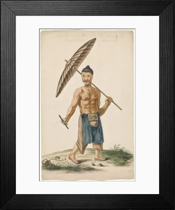 Framed Print : Chinese craftsman with parasol and razor, c.1675-c.1725. Creator: Anon Framed Print : Chinese craftsman with parasol and razor, c.1675-c.1725. Creator: Anon