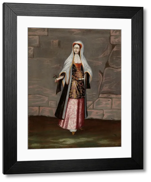 Framed Print : Woman from the Island of Mykonos, 1700-1737. Creator: Workshop of Jean Baptiste Vanmour Framed Print : Woman from the Island of Mykonos, 1700-1737. Creator: Workshop of Jean Baptiste Vanmour