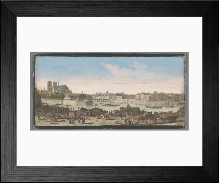 Framed Print : View of the city of Paris seen from the Quai de Miramion, 1700-1799. Creators: Anon, Jacques Rigaud Framed Print : View of the city of Paris seen from the Quai de Miramion, 1700-1799. Creators: Anon, Jacques Rigaud