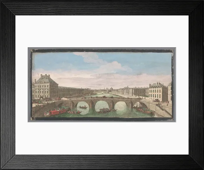 Framed Print : View of the Pont Royal over the Seine River in Paris, seen towards the Pont Neuf, 1700-1799. Creators: Anon, Jacques Rigaud