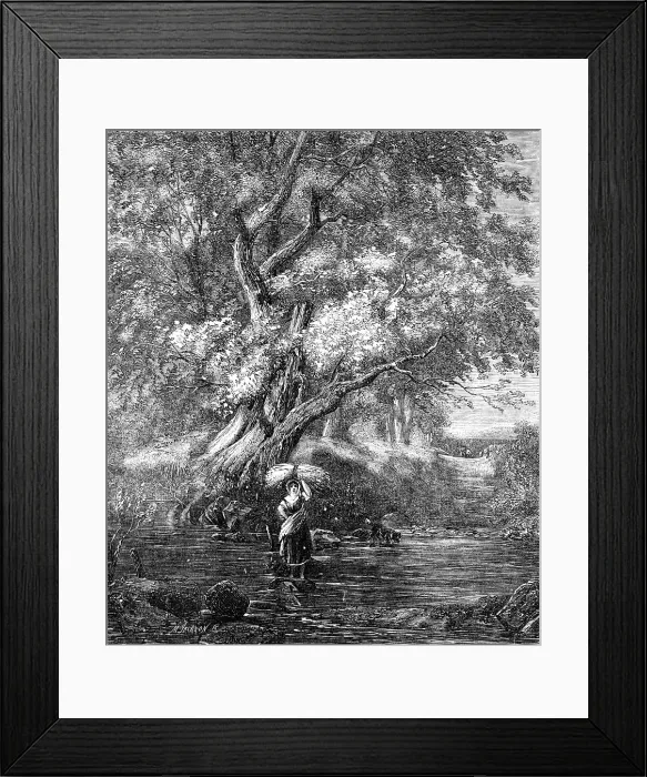 Framed Print : Over the Brook - painted by G. Chester, from the Exhibition of the Society of British Artists, 1857 Creator: M. Jackson. Over the Brook - painted by G. Chester, from the Exhibition of the Society of British Artists, 1857 Creator: M