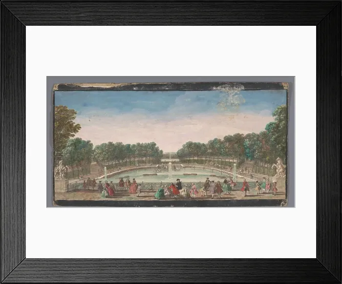 Framed Print : View of the drinking pond of the garden of the Château de Marly, 1700-1799. Creators: Anon, Jacques Rigaud Framed Print : View of the drinking pond of the garden of the Château de Marly, 1700-1799. Creators: Anon, Jacques Rigaud