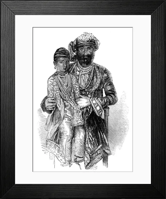 Framed Print : Kundey Ras, the Guicowar of Goojerat, and his Daughter - from a photograph, 1857. Creator: Unknown Framed Print : Kundey Ras, the Guicowar of Goojerat, and his Daughter - from a photograph, 1857. Creator: Unknown