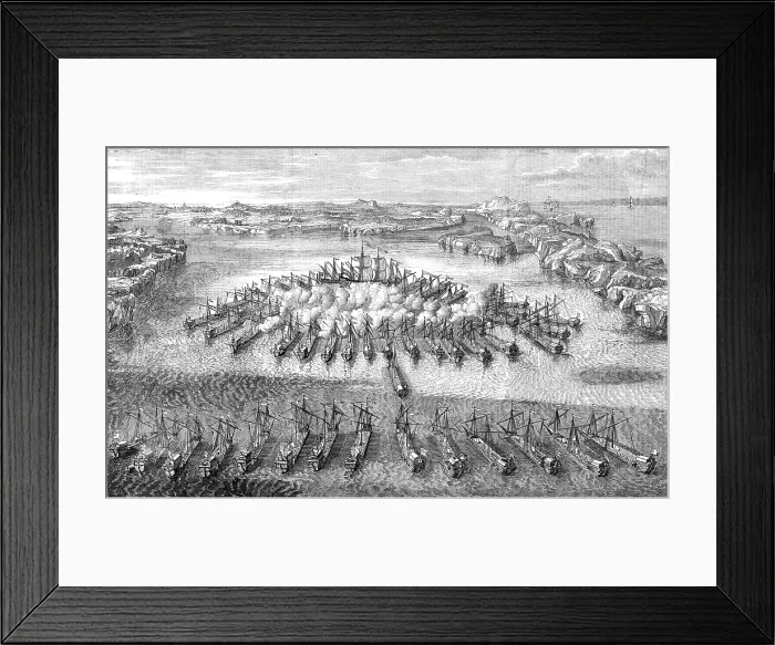 Framed Print : Naval Engagement between the Swedes and the Russians, at Hango Head, 1714 - from a Russian print of Creator: Unknown Framed Print : Naval Engagement between the Swedes and the Russians, at Hango Head, 1714 - from a Russian print of Creator: Unknown