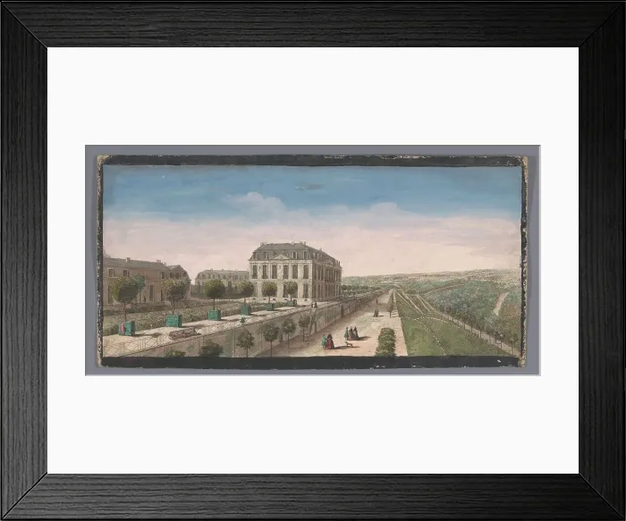 Framed Print : View of the terrace with orange trees of the Château de Bellevue in Meudon, 1700-1799. Creators: Anon, Jacques Rigaud Framed Print : View of the terrace with orange trees of the Château de Bellevue in Meudon, 1700-1799. Creators: Anon, Jacques Rigaud