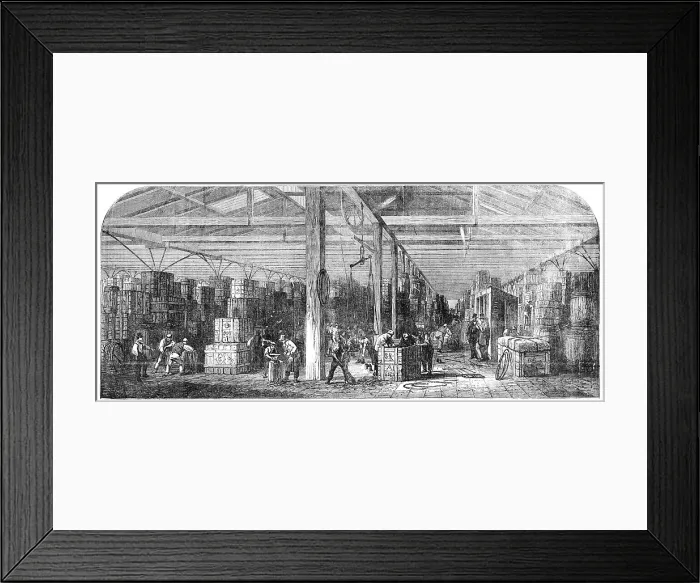 Framed Print : The Great Tobacco Warehouse, at the London Docks, 1856. Creator: Unknown Framed Print : The Great Tobacco Warehouse, at the London Docks, 1856. Creator: Unknown