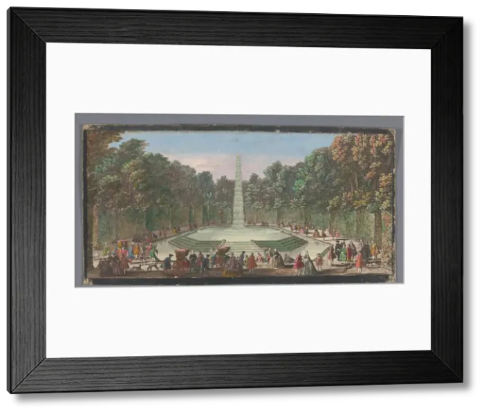 Framed Print : View of the Fontaine de l'Obélisque in the garden of Versailles, 1700-1799. Creators: Anon, Jacques Rigaud Framed Print : View of the Fontaine de l'Obélisque in the garden of Versailles, 1700-1799. Creators: Anon, Jacques Rigaud
