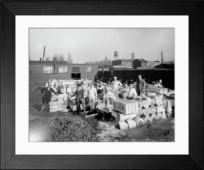 Framed Print : Stone yard, Detroit, Mich. between 1905 and 1915. Creator: Unknown Framed Print : Stone yard, Detroit, Mich. between 1905 and 1915. Creator: Unknown