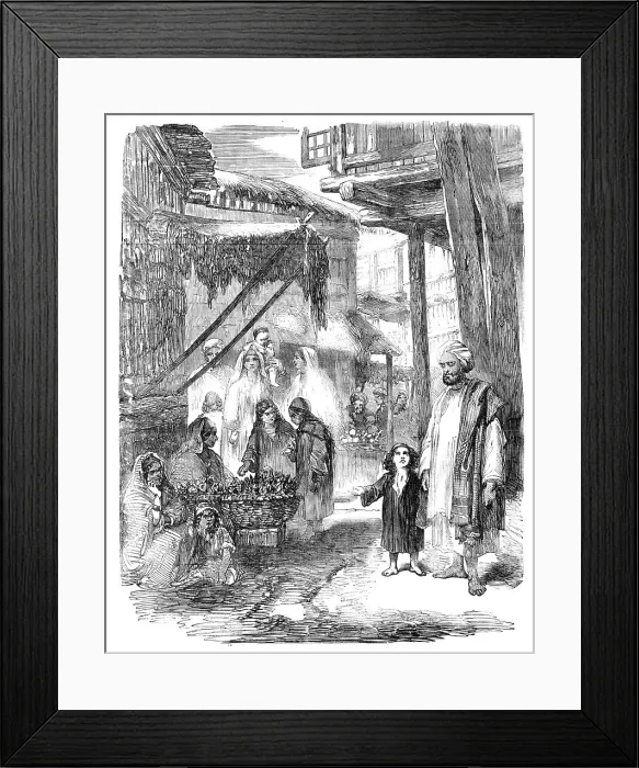 Framed Print : Vegetable Bazaar in Sirinagur, Cashmere, from a drawing by Mr. W. Carpenter, Jun. 1857. Creator: Unknown Framed Print : Vegetable Bazaar in Sirinagur, Cashmere, from a drawing by Mr. W. Carpenter, Jun. 1857. Creator: Unknown