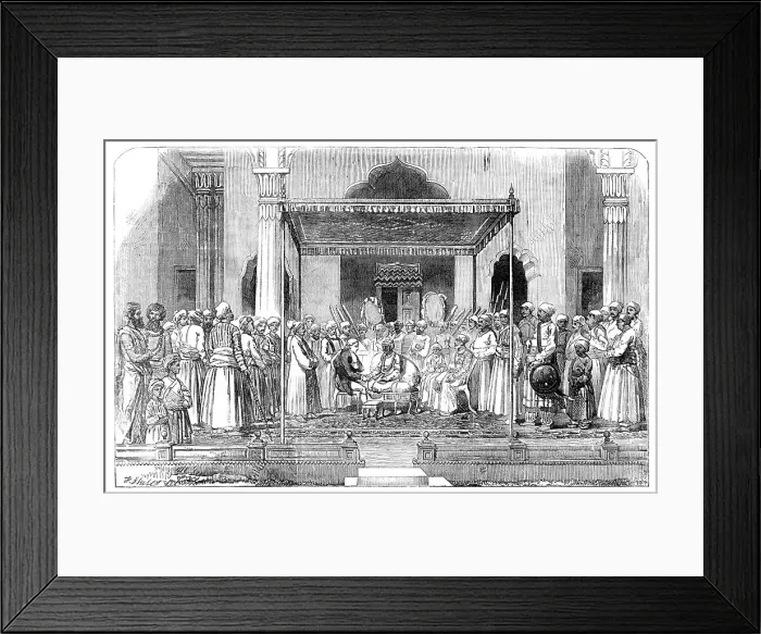 Framed Print : Nawab's Durbar and Reception of the English Resident at Morshedabad, 1857. Creator: Frederick John Skill Framed Print : Nawab's Durbar and Reception of the English Resident at Morshedabad, 1857. Creator: Frederick John Skill