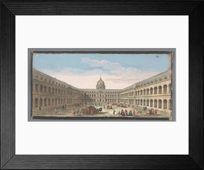 Framed Print : View of the courtyard of the Hôtel des Invalides in Paris, 1700-1799. Creators: Anon, Jacques Rigaud Framed Print : View of the courtyard of the Hôtel des Invalides in Paris, 1700-1799. Creators: Anon, Jacques Rigaud