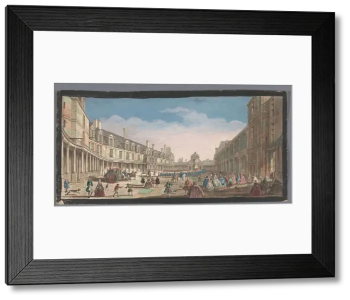 Framed Print : View of the Cour Ovale of the Palais de Fontainebleau, 1700-1799. Creators: Anon, Jacques Rigaud Framed Print : View of the Cour Ovale of the Palais de Fontainebleau, 1700-1799. Creators: Anon, Jacques Rigaud