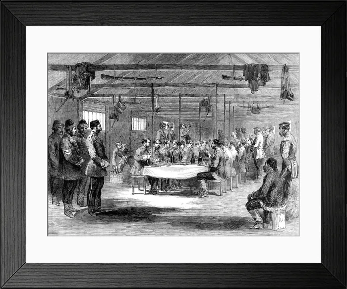 Framed Print : Christmas-Day in the Crimea - Dinner of Captain Brown's Company, 57th Regiment - sketched by J. A. C Creator: Unknown Framed Print : Christmas-Day in the Crimea - Dinner of Captain Brown's Company, 57th Regiment - sketched by J. A. C Creator: Unknown