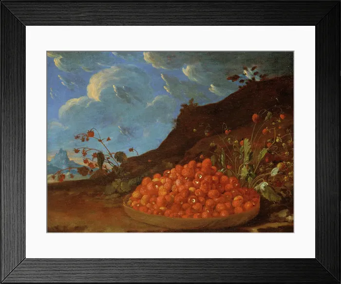 Framed Print : Basket of Wild Strawberries in a Landscape, mid-late 18th century. Creator: Luis Meléndez Framed Print : Basket of Wild Strawberries in a Landscape, mid-late 18th century. Creator: Luis Meléndez