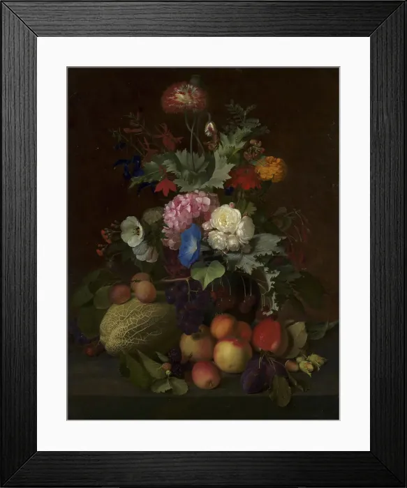 Framed Print : Still Life with Fruit and Flowers, 1852. Creator: Otto Didrik Ottesen Framed Print : Still Life with Fruit and Flowers, 1852. Creator: Otto Didrik Ottesen