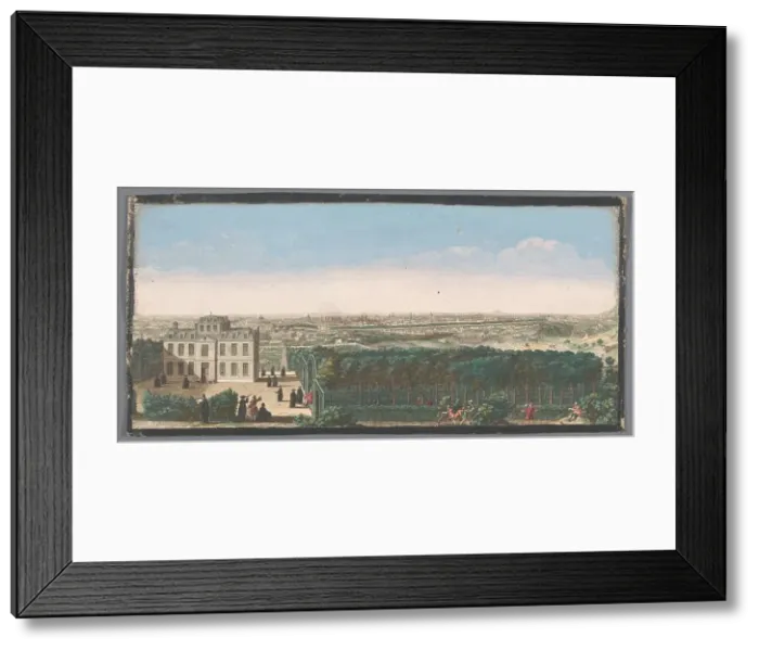 Framed Print : View of the city of Paris seen from the village of Ménilmontant, 1700-1799. Creators: Anon, Jacques Rigaud Framed Print : View of the city of Paris seen from the village of Ménilmontant, 1700-1799. Creators: Anon, Jacques Rigaud