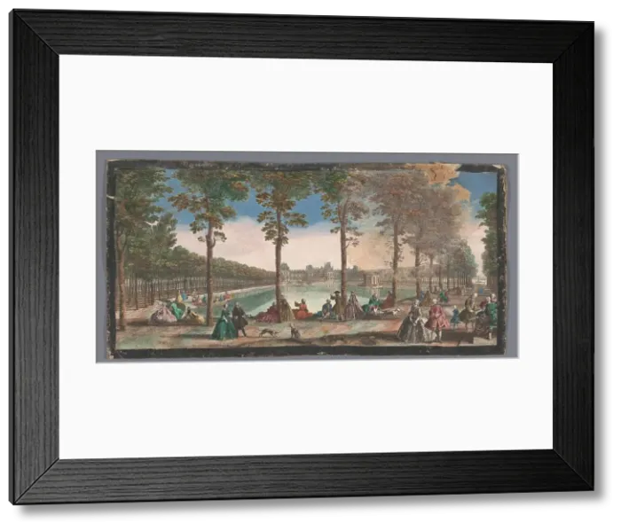Framed Print : View of the pond of the garden of the Palais de Fontainebleau, 1700-1799. Creators: Anon, Jacques Rigaud Framed Print : View of the pond of the garden of the Palais de Fontainebleau, 1700-1799. Creators: Anon, Jacques Rigaud