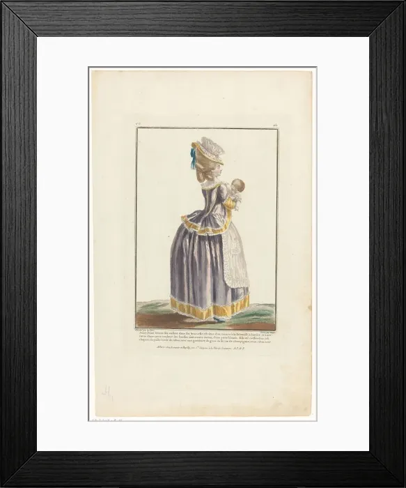 Framed Print : Gallery of French Fashions and Costumes, 1779, cc 160: Young lady holding her (...), 1782. Creator: Jean-Baptiste Patas Framed Print : Gallery of French Fashions and Costumes, 1779, cc 160: Young lady holding her (...), 1782. Creator: Jean-Baptiste Patas
