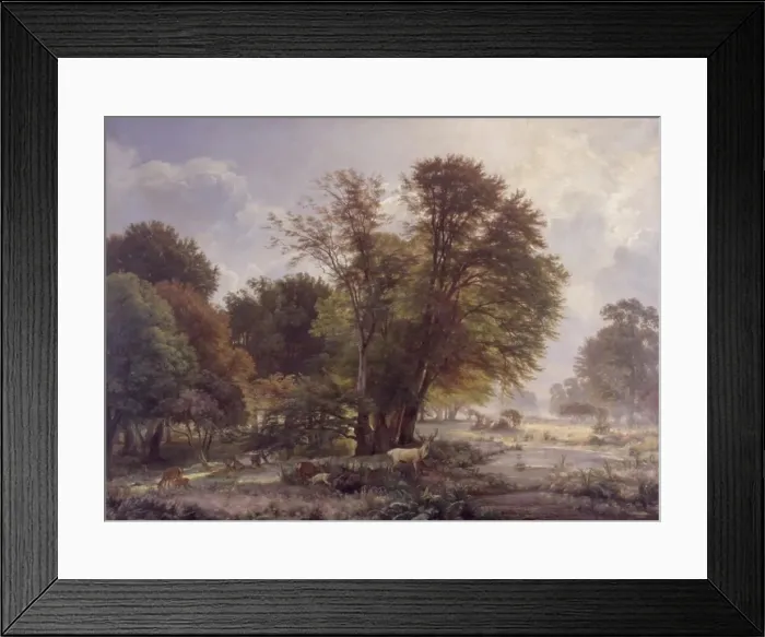 Framed Print : Autumn morning in the Jægersborg deer park, 1866. Creator: Carl Frederik Aagaard Framed Print : Autumn morning in the Jægersborg deer park, 1866. Creator: Carl Frederik Aagaard